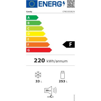 REFRIGERATEUR ENCASTRABLE CANDY 253L + 33L FROID STATIQUE CL. F CFBO3550E/N