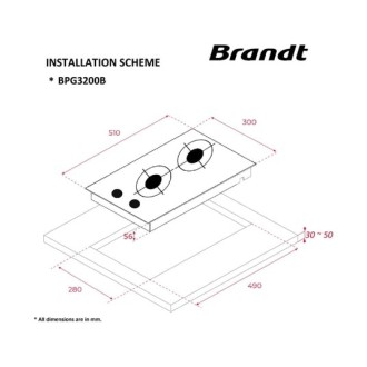 Table de cuisson domino Gaz Brandt BPG3200B