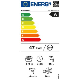 LAVE LINGE FRONTAL WHIRLPOOL BLANC 8KG 1400T/MIN CL.A - W8W846WBFR